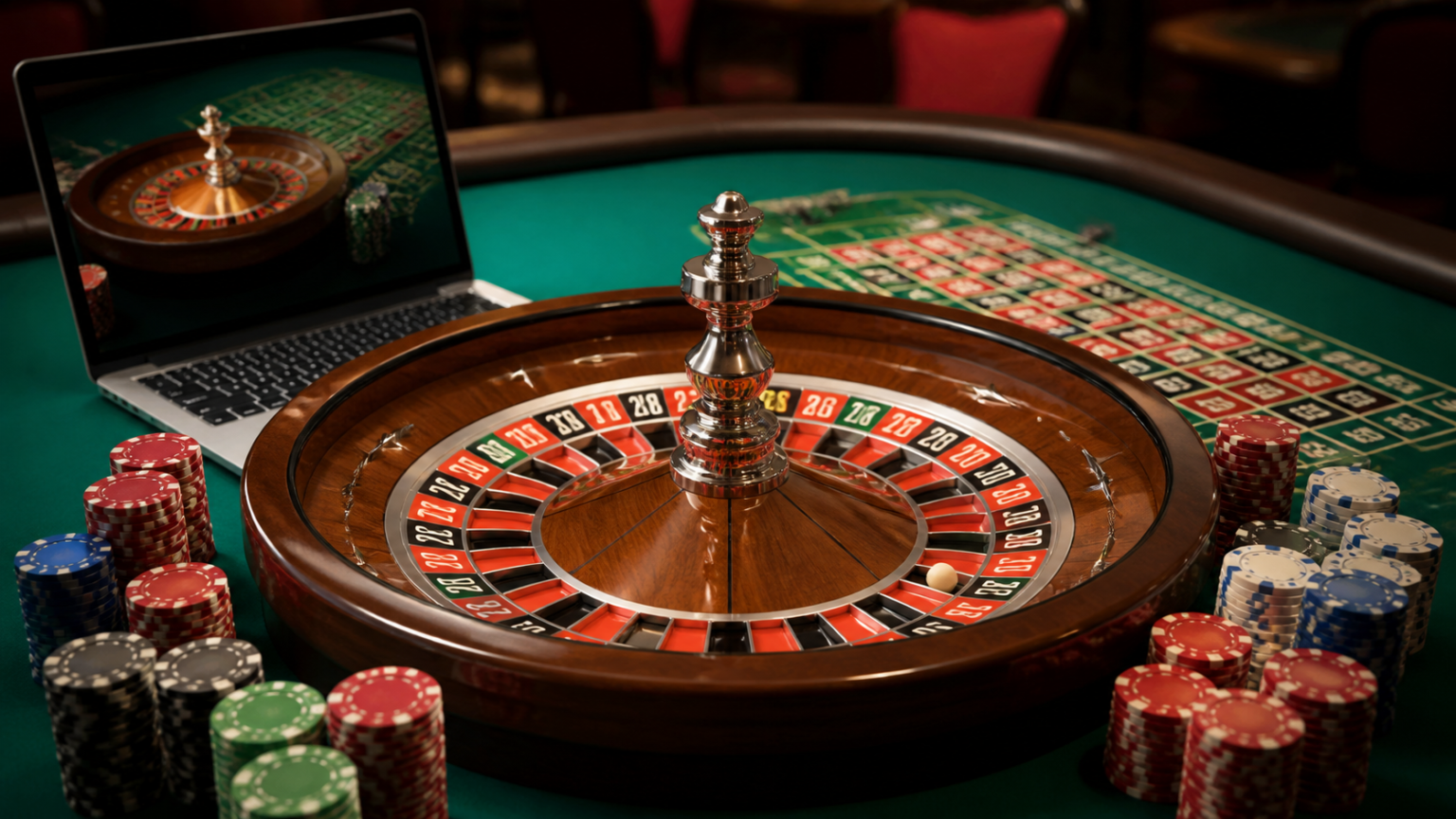 Features Players Usually Compare First: best online casino sites Singapore Online casino setup with roulette wheel, chips, and laptop