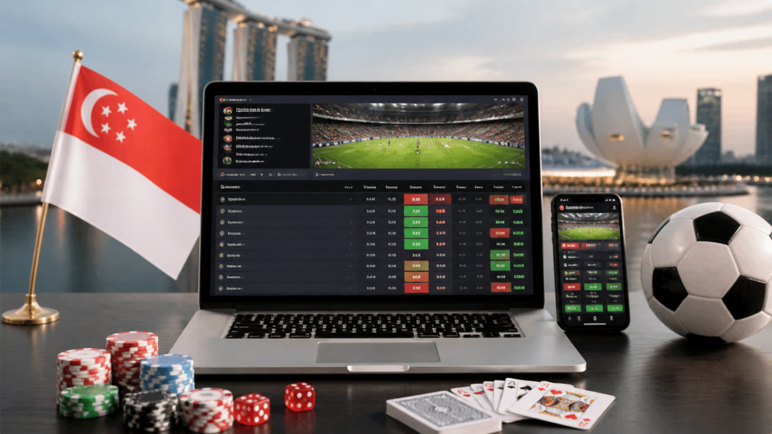 Best sports betting sites Singapore: how to compare your options Laptop showing sports betting site with odds and mobile view
