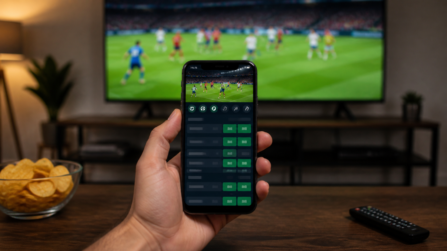 sports betting sites Singapore: A Practical Guide Smartphone showing sports betting odds beside a televised football match