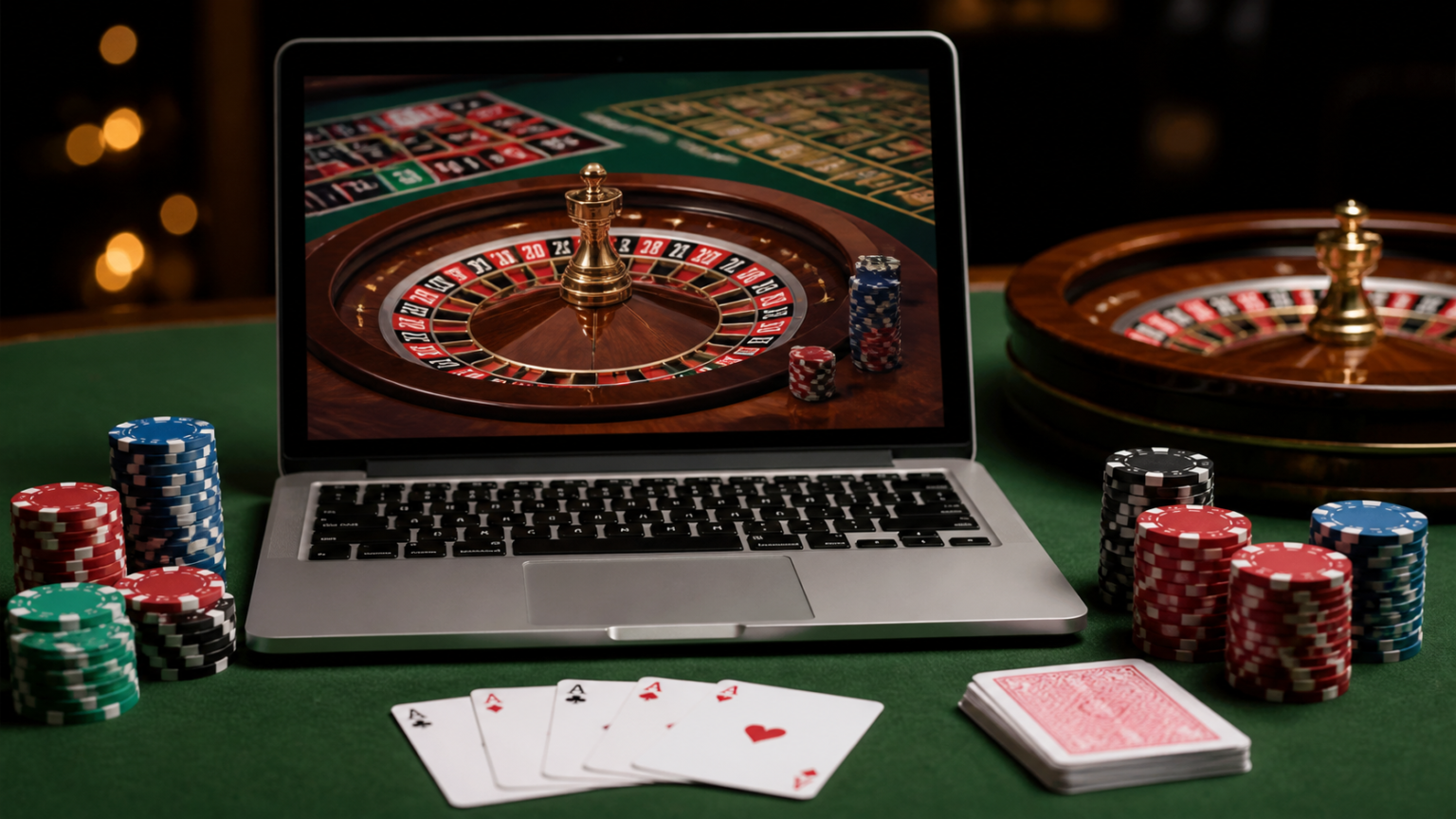 Siti Scommesse AAMS Nuovi: Come Scegliere un Casinò Online Sicuro e Affidabile Online casino gaming setup with laptop, chips, and cards